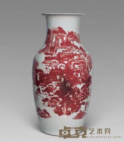 清 釉里红山水人物大瓶 高46.5cm